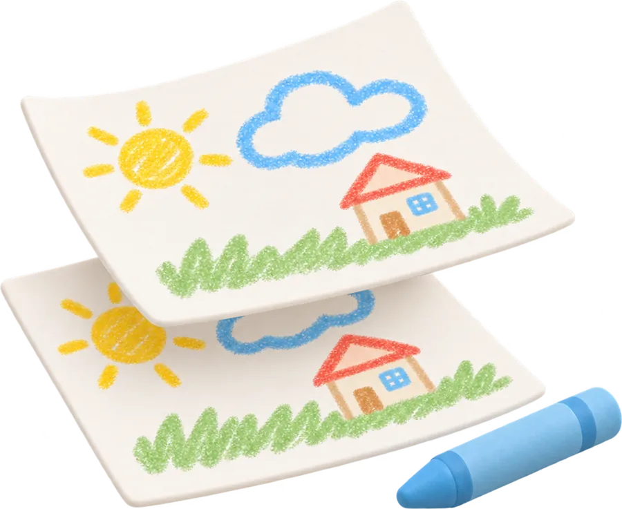A drawing held against its copy