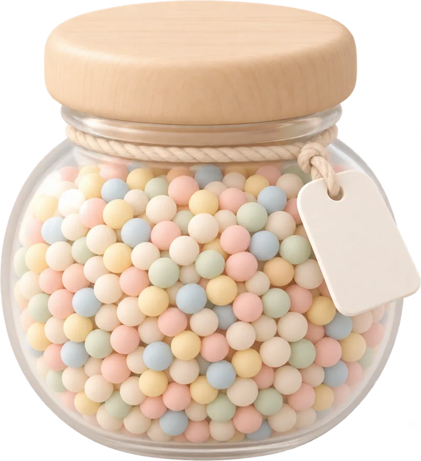 A jar of tiny beads, kept aside